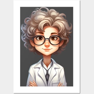 Cartoon Style Portrait - Woman Doctor/Scientist/Lab Worker Posters and Art